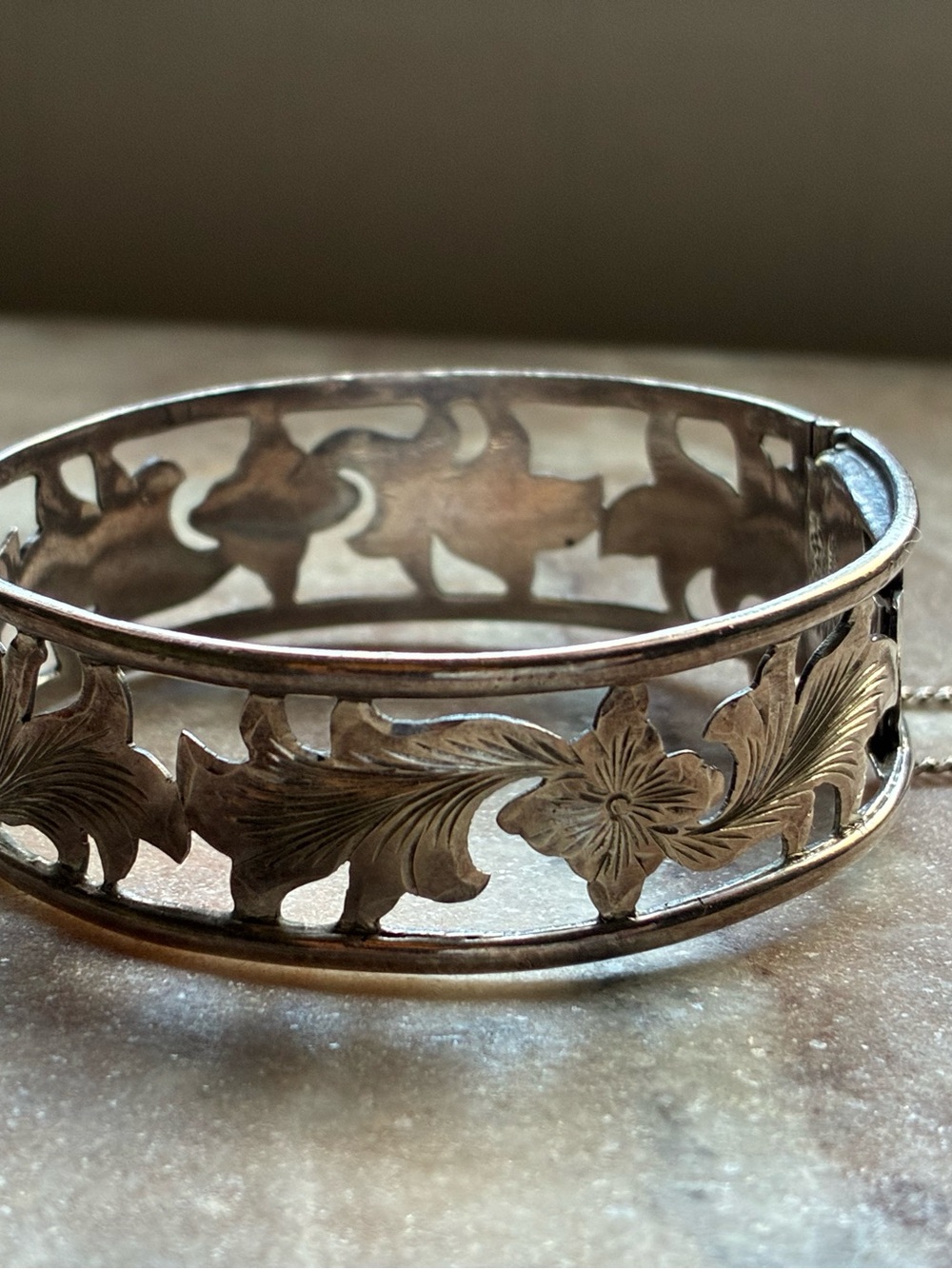 Vintage Pineda Sterling Silver Floral Bangle Bracelet